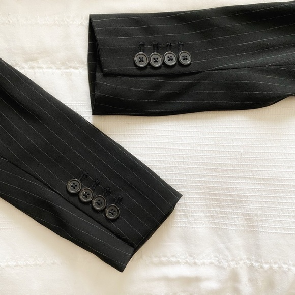 DENIM & SUPPLY RALPH LAUREN WOMEN BLACK WHITE PINSTRIPE PEAK LAPEL BLAZER - S - Picture 7 of 9